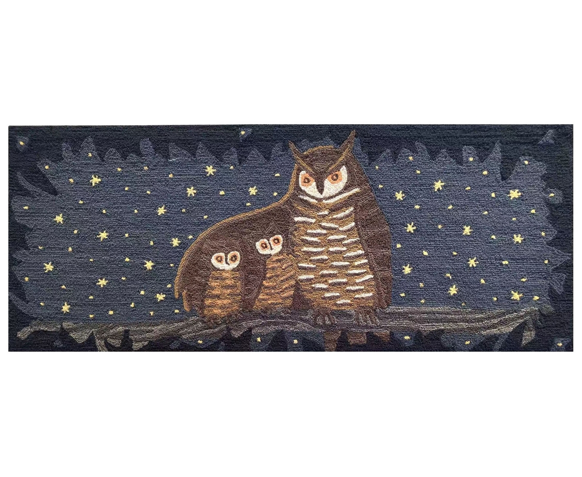 Liora Manne Frontporch Owl Family 2'x5' Runner Area Rug In Blue
