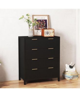 Dressers Chests of Drawers, MDF Board Chest of Four Drawers - Stylish Wavy Style, Large Storage Space, Multi-Purpose, Dresser for Bedroom, Easy to Assemble, Black