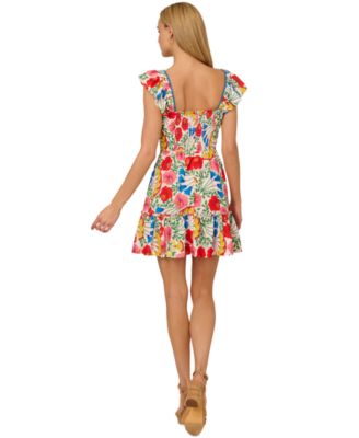 by Adrianna Papell Women's Floral-Print Flutter-Sleeve Mini Dress