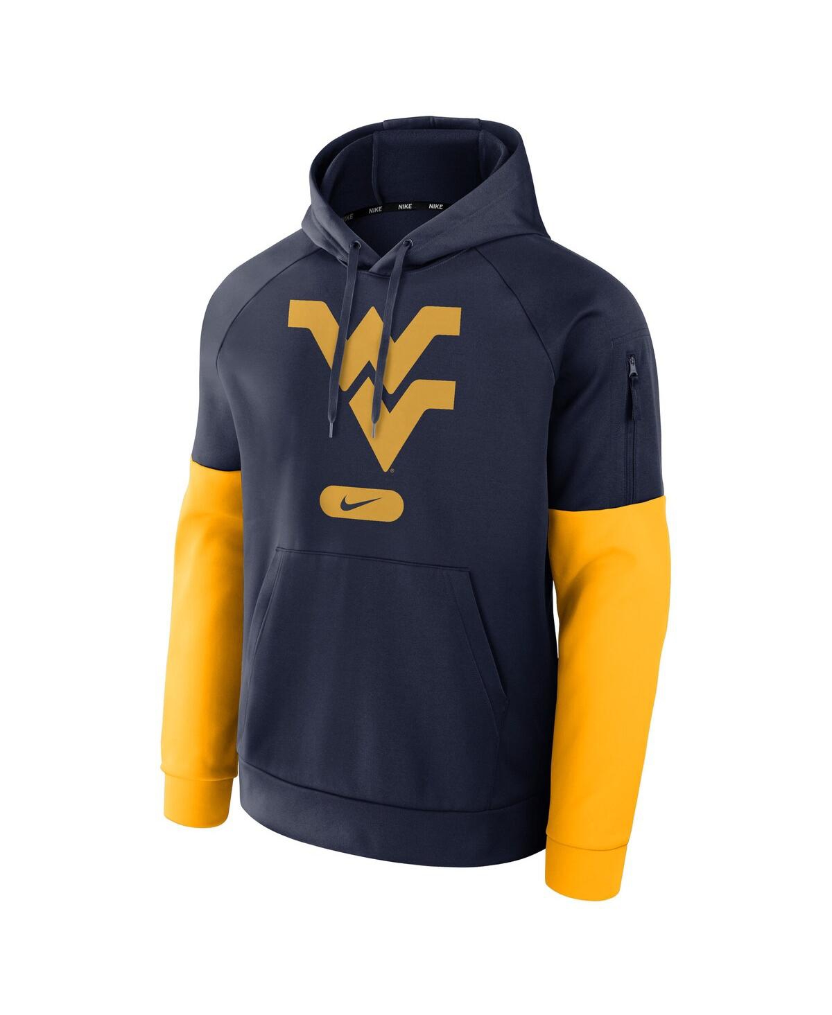 NIKE MEN'S NAVY WEST VIRGINIA MOUNTAINEERS FITNESS PERFORMANCE PULLOVER HOODIE