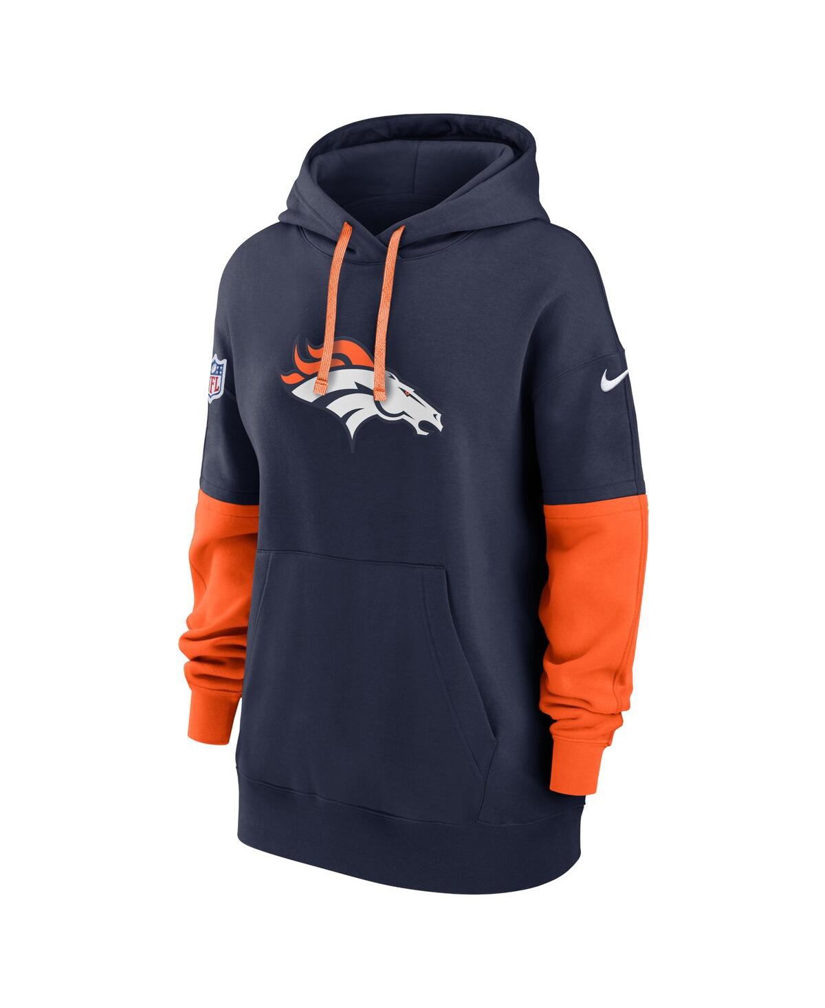 Nike Navy Denver Broncos 2024 Sideline Essential Fleece Pullover Hoodie In Navy,orange