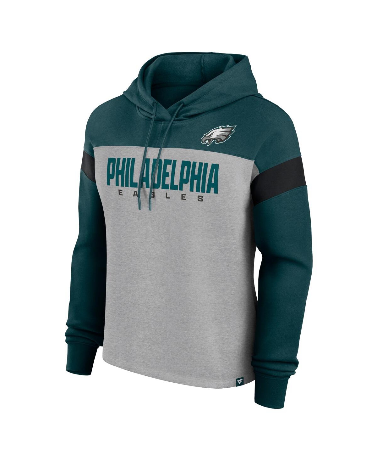 Fanatics Women's Heather Gray/green Philadelphia Eagles Bold Play Call Pullover Hoodie In Heather Gray,green