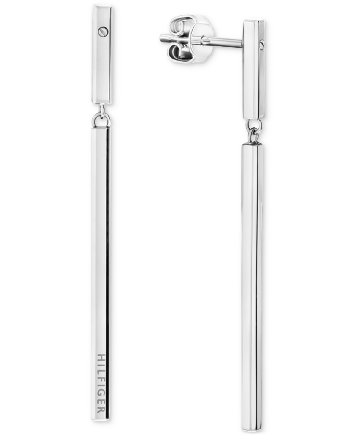 Tommy Hilfiger Linear Logo Bar Drop Earrings In Silver