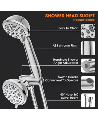6-Spray Setting High Pressure Dual Rain Shower Head with Handheld Valve and 59&amp;#x22; Flexible Hose (Brushed Nickel)