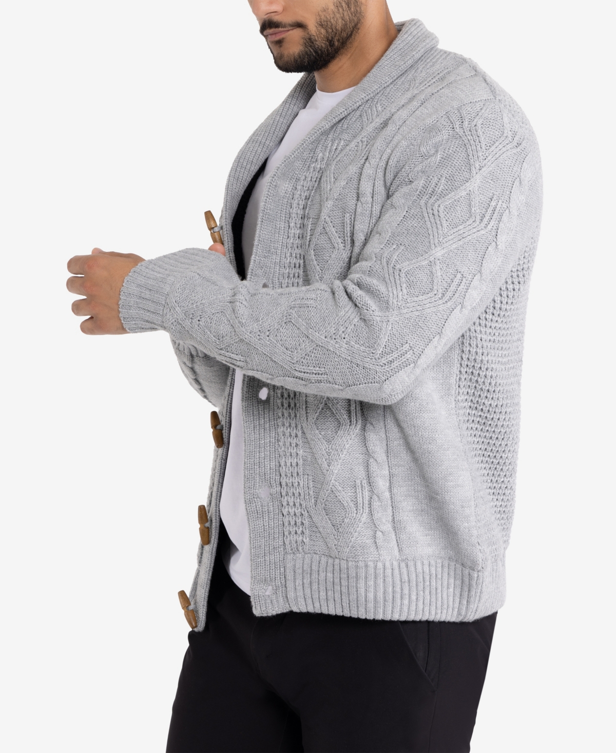 X-ray Men's Shawl Collar Knit Cardigan In Light Grey