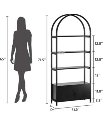 4 Tier Bookshelf, Arched Bookcase with Doors Storage