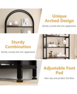 4 Tier Bookshelf, Arched Bookcase with Doors Storage