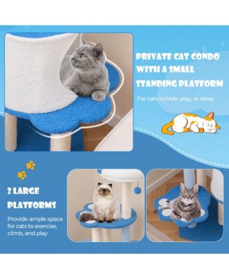 54'' Cat Tree Tower w/ Sisal Scratching Posts Bell Cat Perch Cat Condo