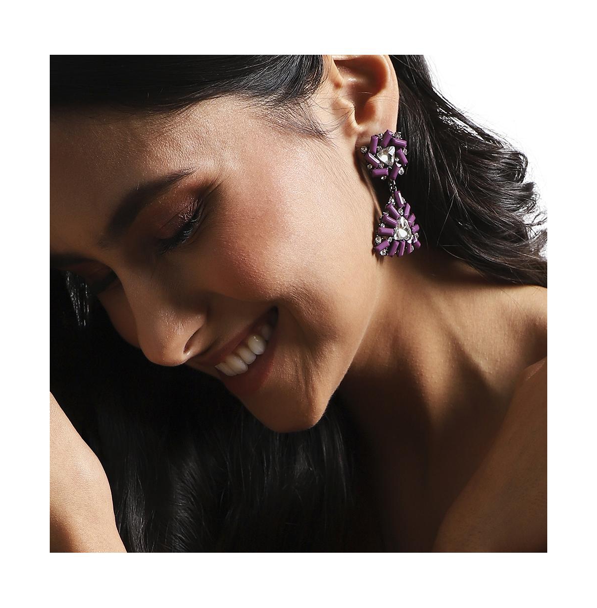 Sohi Geometric Drop Earrings In Purple