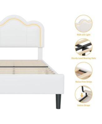 Twin Upholstered Bed Frame with Adjustable Headboard & Smart LED