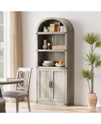 Bookcase with Doors Arched Bookshelf 71.65in Tall Bookcase Farmhouse Cabinet