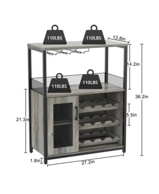 Wine Bar Cabinet with Detachable Wine Rack, Bar Rack Cabinet with Glass Holder and 1 Drawer, Mesh Door, Small Sideboard and Buffet Cabinet for Liquor and Glasses