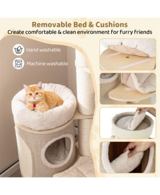 61'' Cat Tree for Indoor Cats w/ 2-stoery Condo Top Perch Sisal Scratching Posts