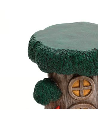 Outdoor Fairy House Side Table, 17'' Tree House Statue Concrete Accent End Table for Outdoor and Indoor, Plant Stand for Garden, Balcony