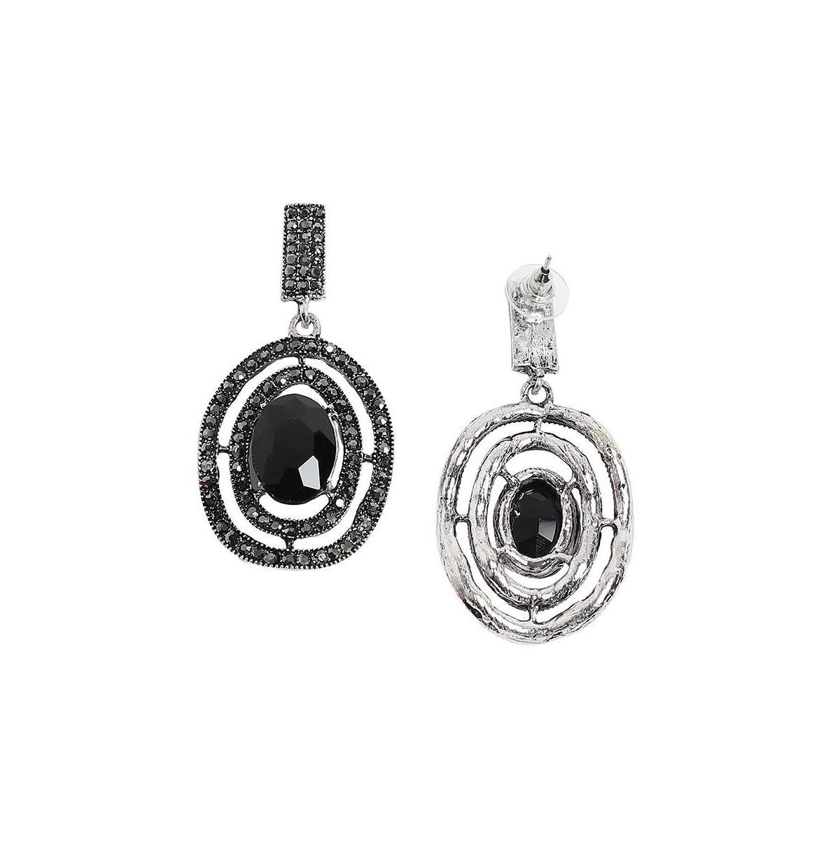 Shop Sohi Embellished Lined Oval Drop Earrings In Black