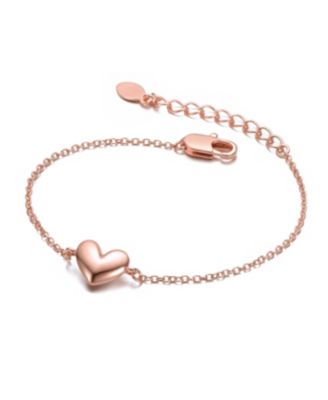 Minimalist Heart Charm Extended Chain Bracelet in White Gold Plated, 14K Gold Plated, or 18K Rose Gold Plated