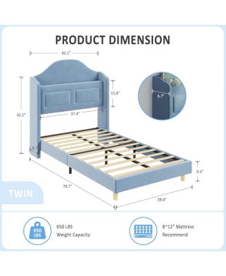 Twin Bed Frame with Lights, Stylish Velvet Platform Bed