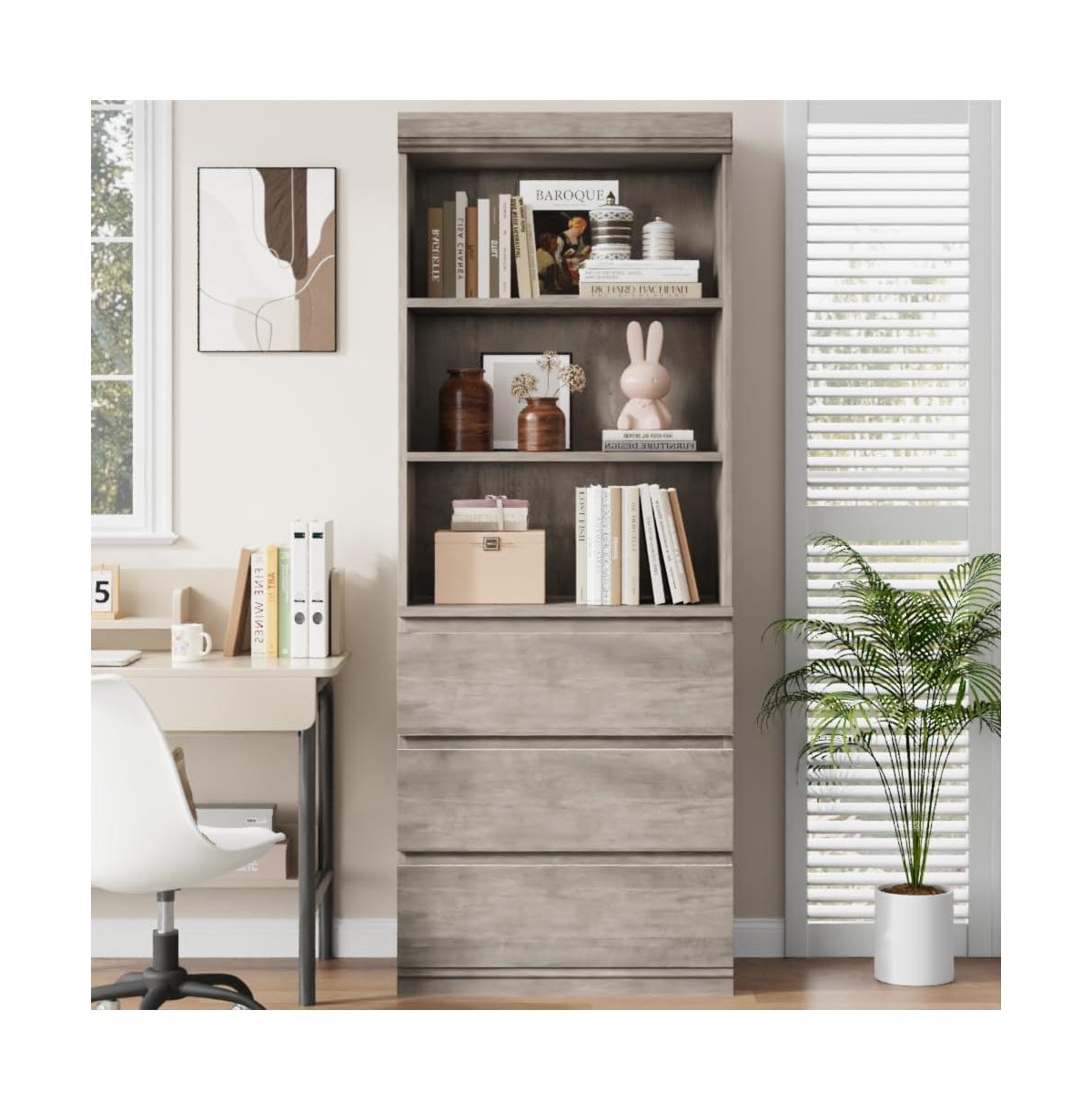 gaomon Bookcase with Drawers 70.27 Inches Tall Bookshelf Farmhouse Bookcases