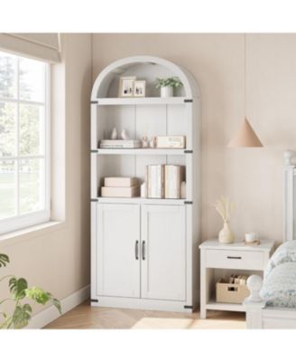 Bookcase with Doors Arched Bookshelf 71.65in Tall Bookcase Farmhouse Cabinet
