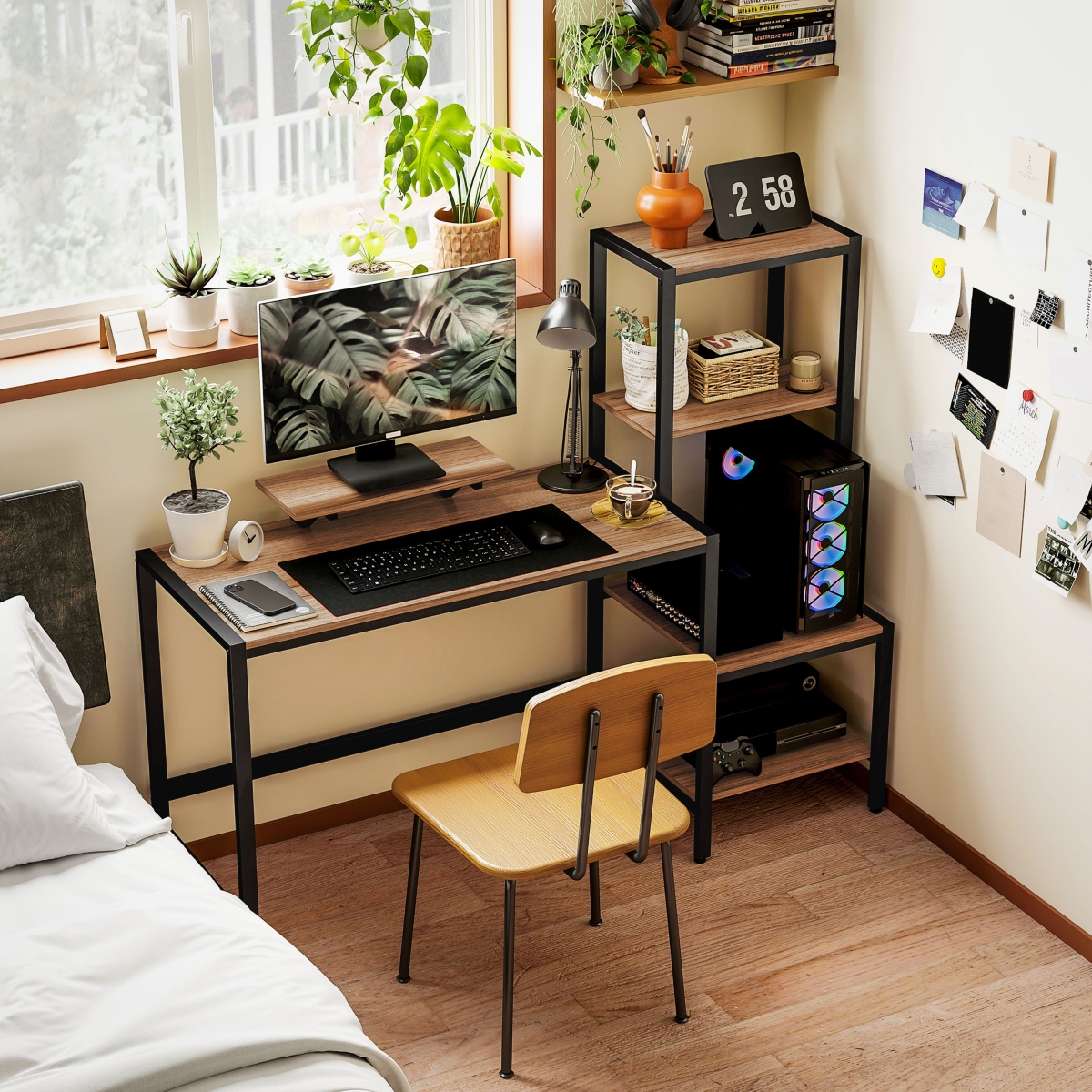 Homcom Computer Desk with Monitor Sd 4-Tier Shelf Home Office Desk