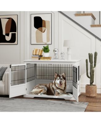 Dog Crate Furniture, 43" Dog Kennel End Table with 3 Doors,