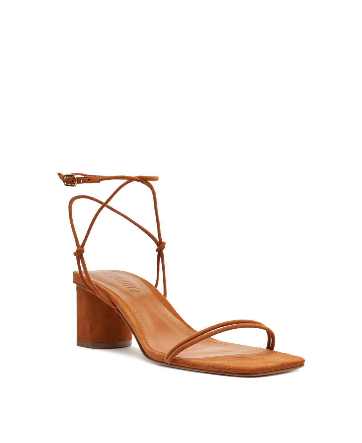 Schutz Pompeii Strappy Suede Block-heel Sandals In Brown
