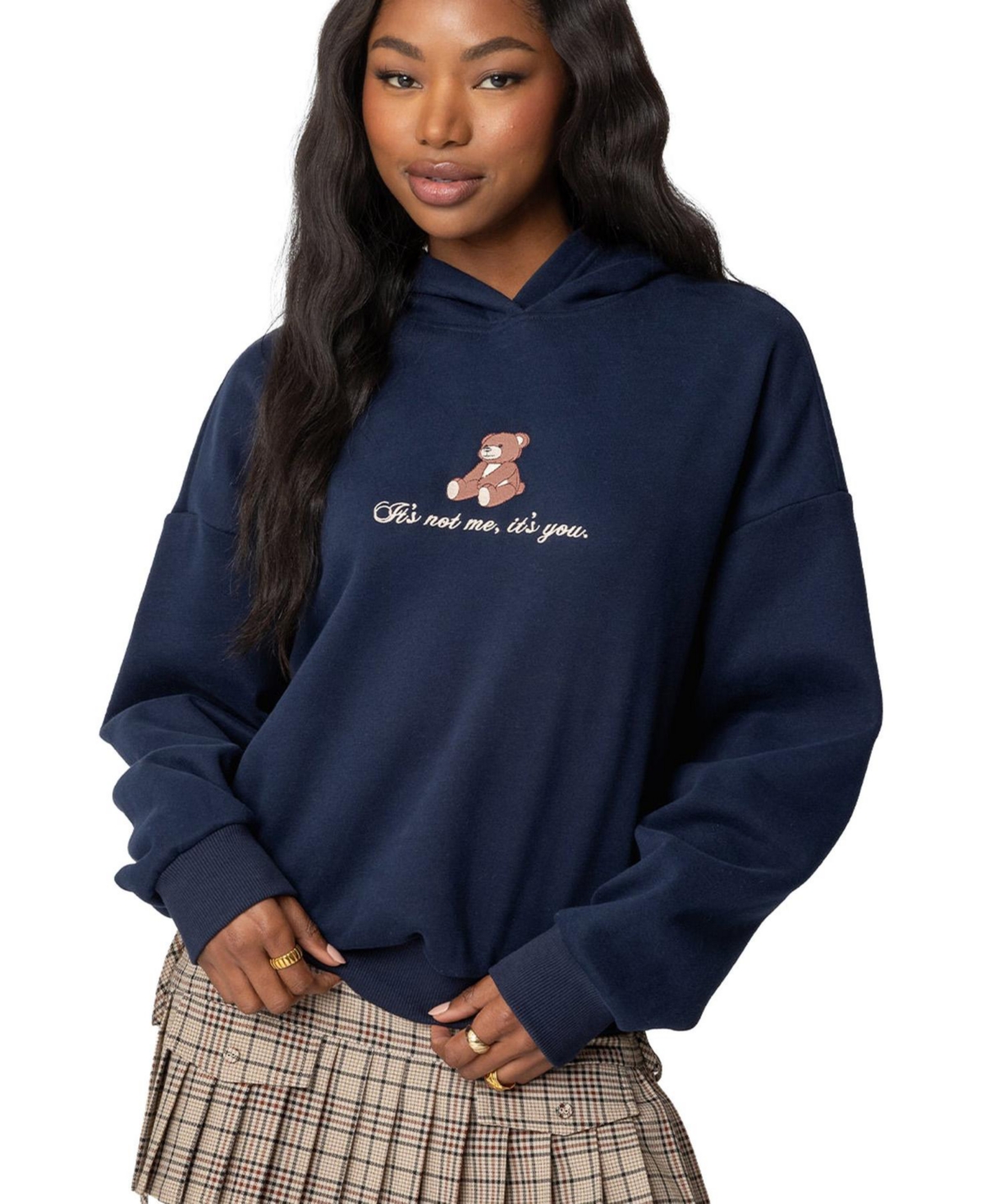 Womens Teddy Bear Hoodie - Navy