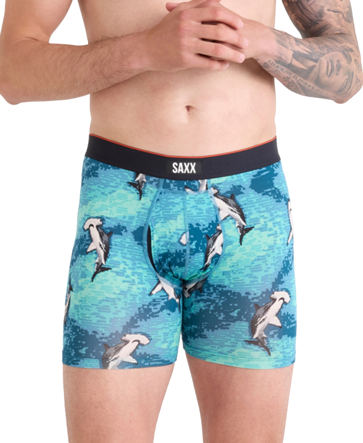 Men's Multi-Sport Printed Mesh Boxer Briefs - Hammerhead Camo-aqua
