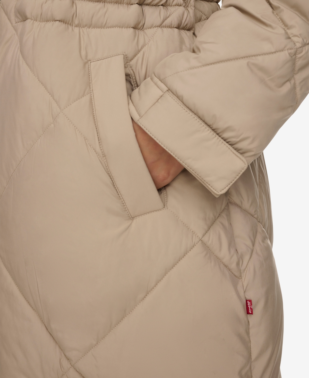 Levi's Women's Diamond Quilted Cinch Waist Parka Jacket In Beige