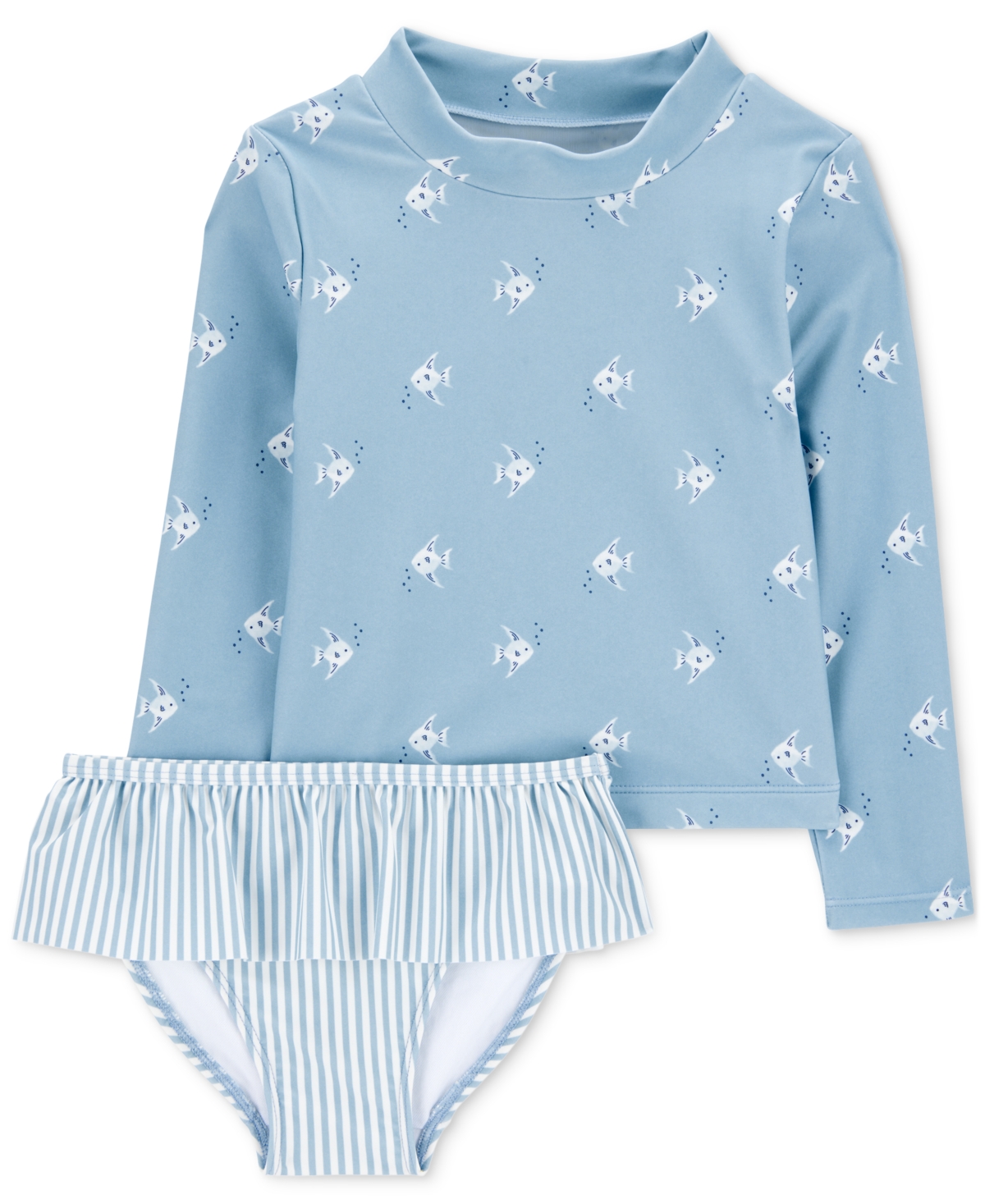 CARTER'S TODDLER GIRLS FISH-PRINT RASH GUARD SWIMSUIT, 2 PIECE SET 
