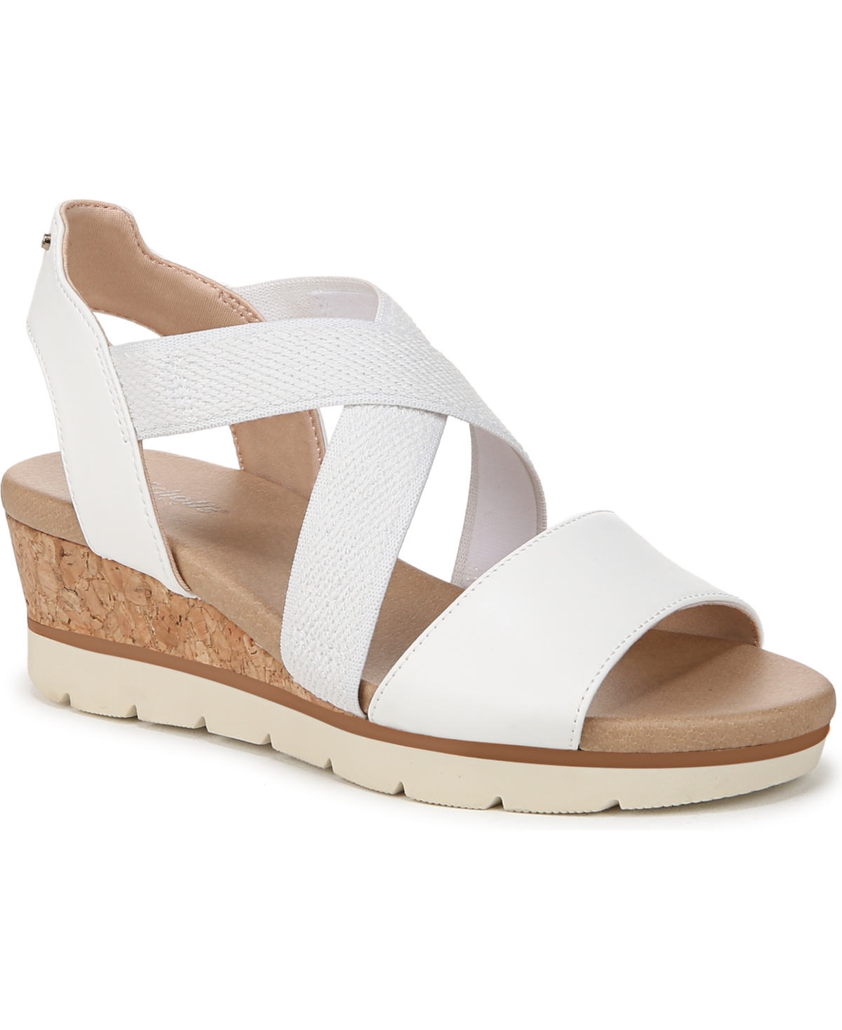Shop Dr. Scholl's Women's Just Cute Strappy Wedge Sandals In White Faux Leather