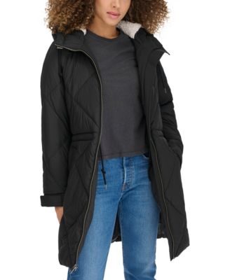 Women's Diamond Quilted Cinch Waist Parka Jacket