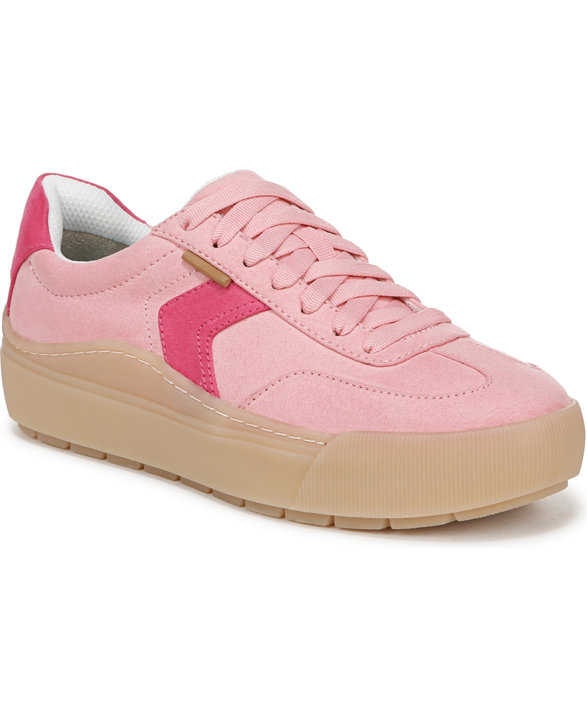 Shop Dr. Scholl's Women's Time Off Win Lace Up Platform Sneakers In Pink Lemonade Microfiber