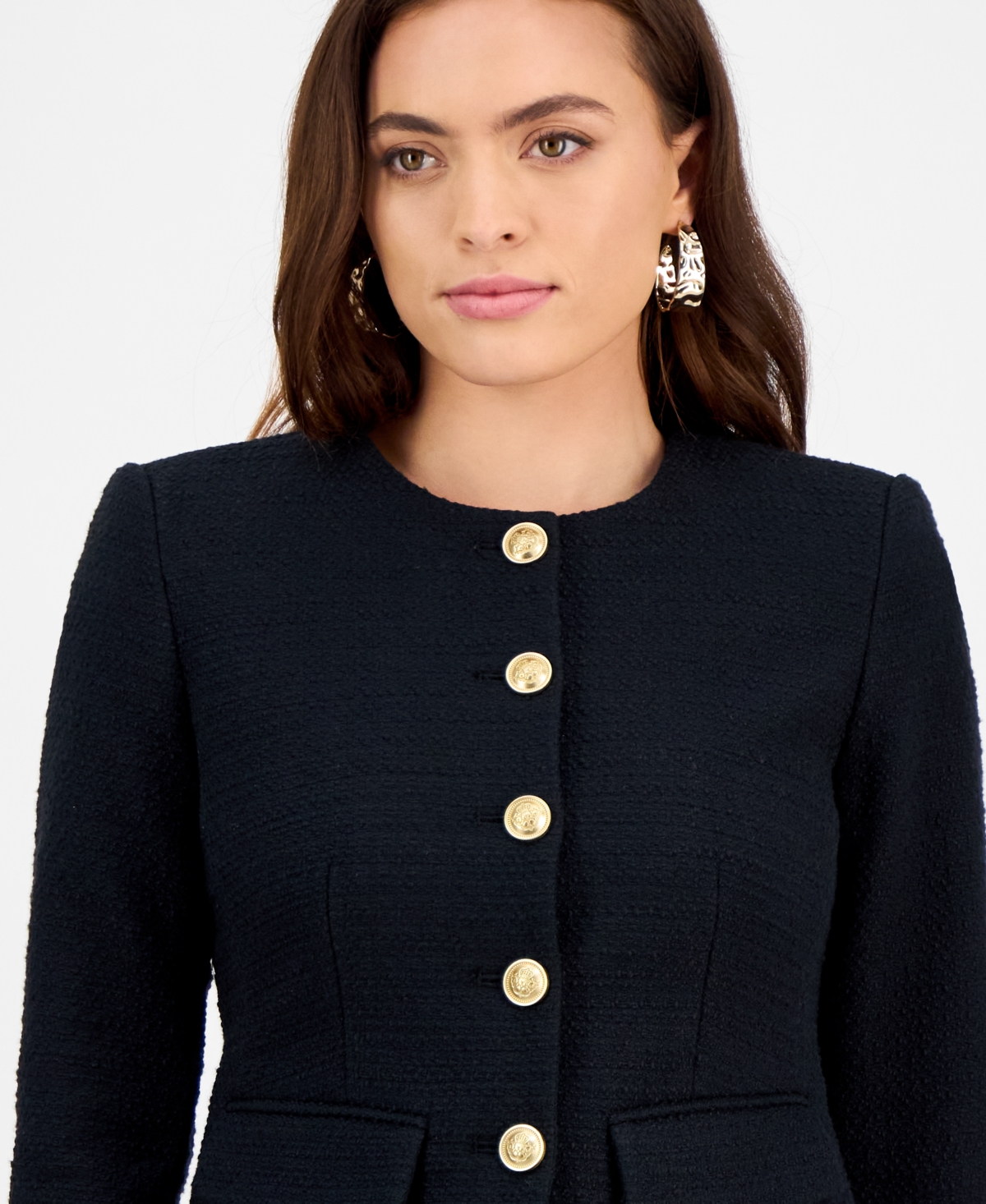 Inc International Concepts Petite Parisian Tweed Jacket, Exclusively At Macy's In Deep Black