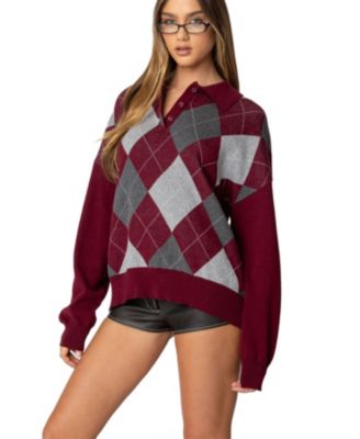 Women's Argyle Oversized Polo Sweater