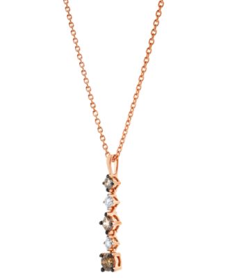 Brown & White Diamond Vertical Drop Pendant Necklace (1/2 ct. t.w.) in 14k Rose Gold, 16" + 2" extender