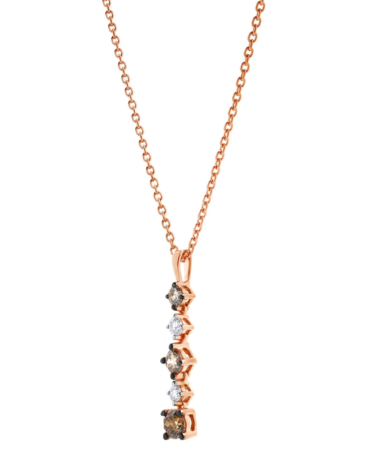 Macy's Brown & White Diamond Vertical Drop Pendant Necklace (1/2 Ct. T.w.) In 14k Rose Gold, 16" + 2" Exten In Rose Gold