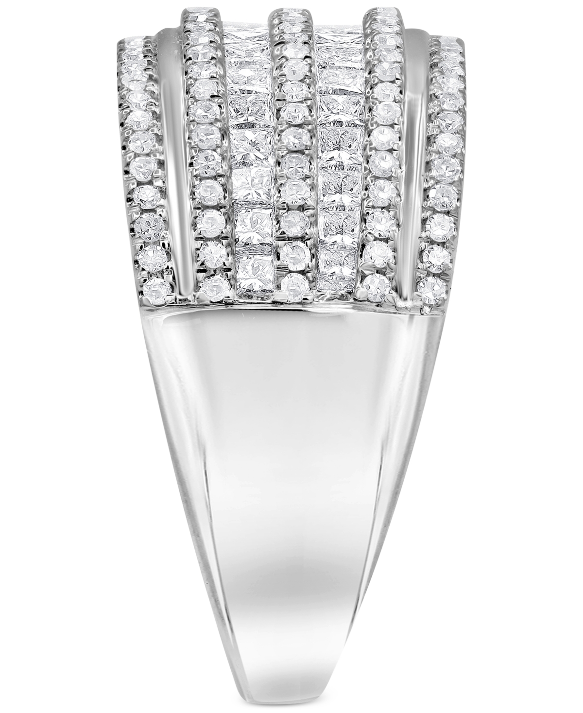 Macy's Diamond Princess & Round Multirow Statement Ring (1 Ct. T.w.) In 14k White Gold In White Gold