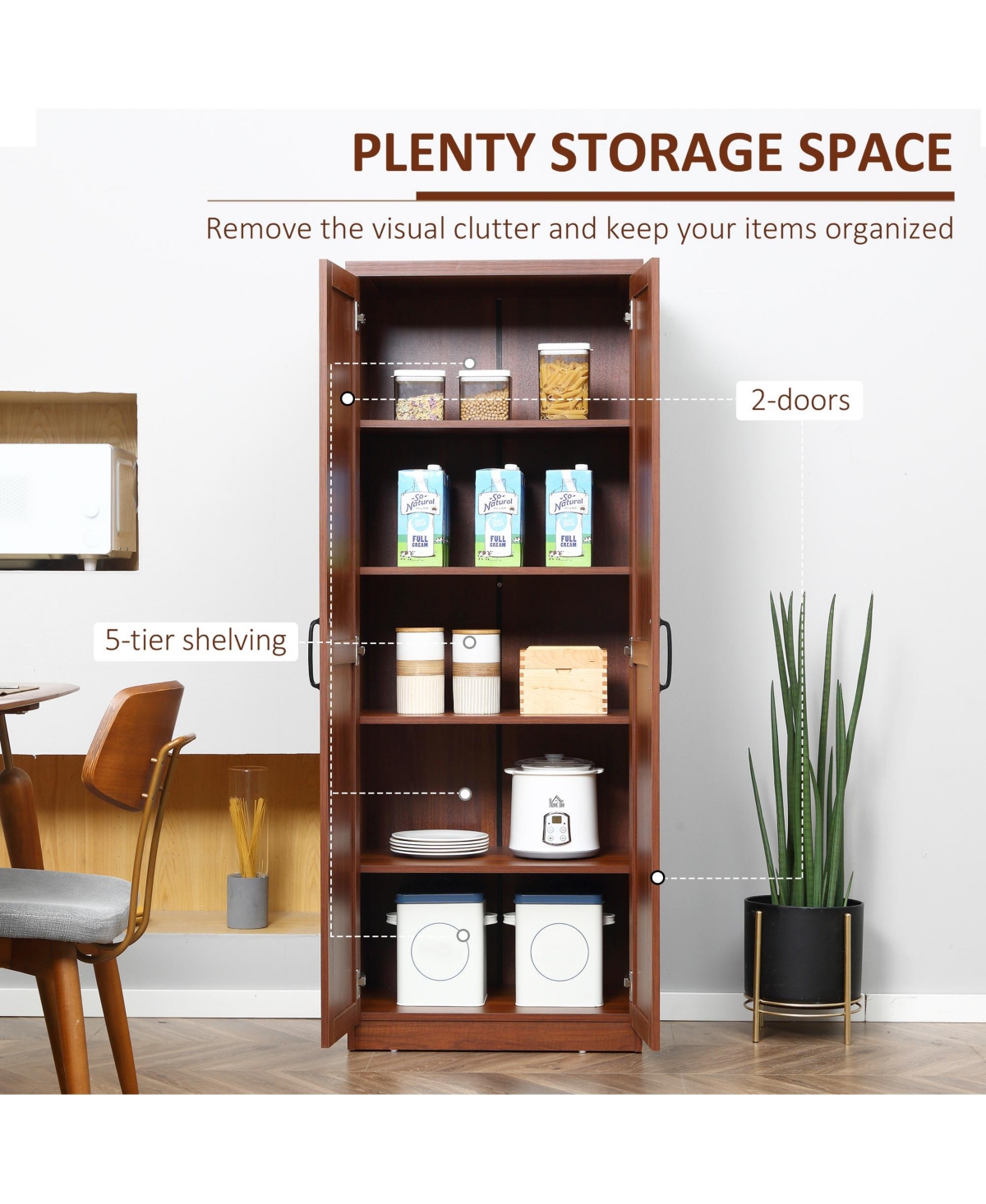 Homcom 63" Kitchen Pantry, Storage Cabinet with 2 Doors, Adjustable Shelves