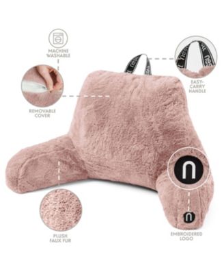 Faux Fur Supportive Backrest Reading Pillow for Adults & Kids - Blue