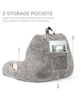 Faux Fur Supportive Backrest Reading Pillow for Adults & Kids - Blue