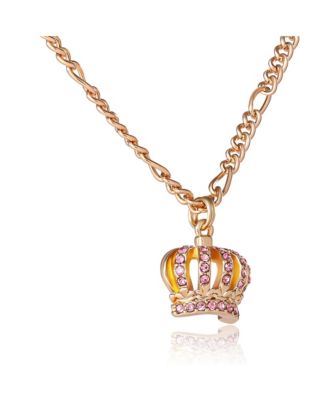 Crown Pendant Necklace & Stud Earrings Set - Pink Crystal Embellished