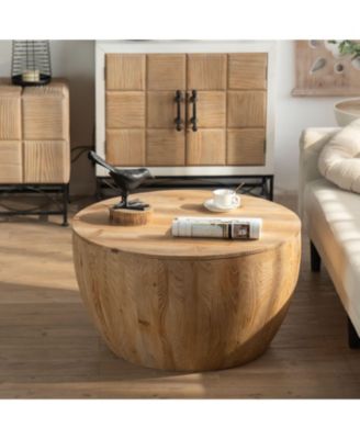 31.50"Vintage Style Bucket Shaped Coffee Table with storage function, for Office, Dining Room and Living Room