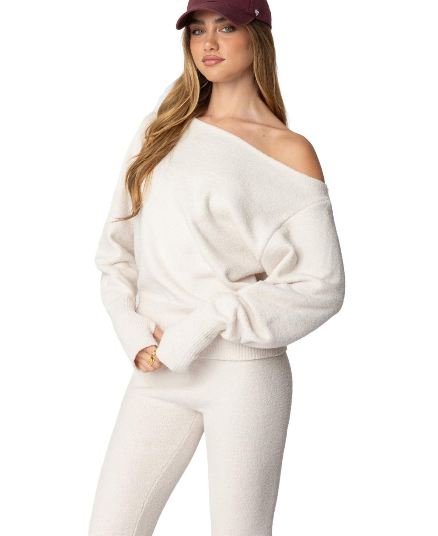 Женский свитер Edikted Plush Oversized Asymmetric, цвет: Кремовый — фото 2