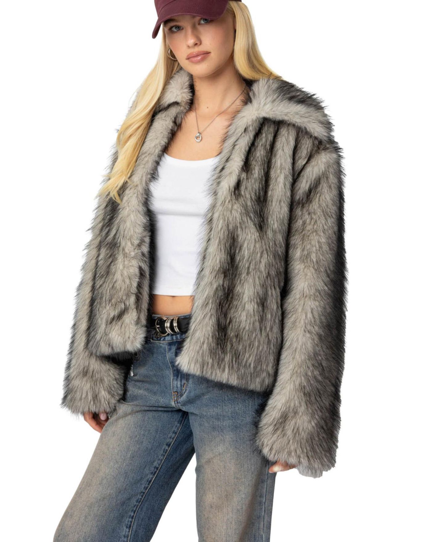 Женская куртка Edikted Mob Wife Faux Fur, цвет: Чёрный белый — фото 4