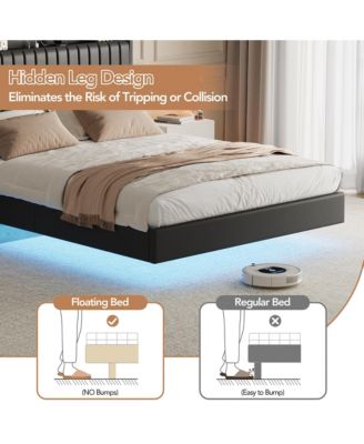 Full Size Floating Bed Frame with RGB LED Lights & Charging Station