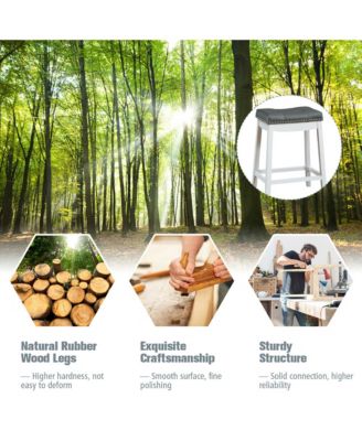 Set of 2 Wood Nailhead Saddle Bar Stools 24'' Counter Stools with Cushion