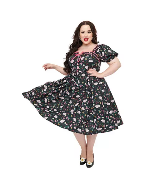 plus size 1940s sweetheart button front swing dress
