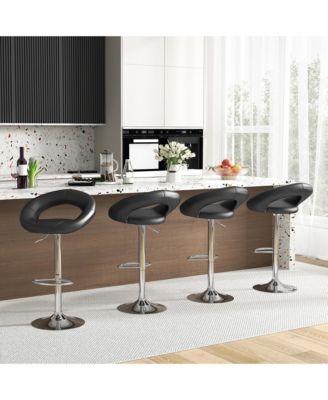 Set of 4 Adjustable Bar Stools Swivel Pub Chairs Barstools PU Leather