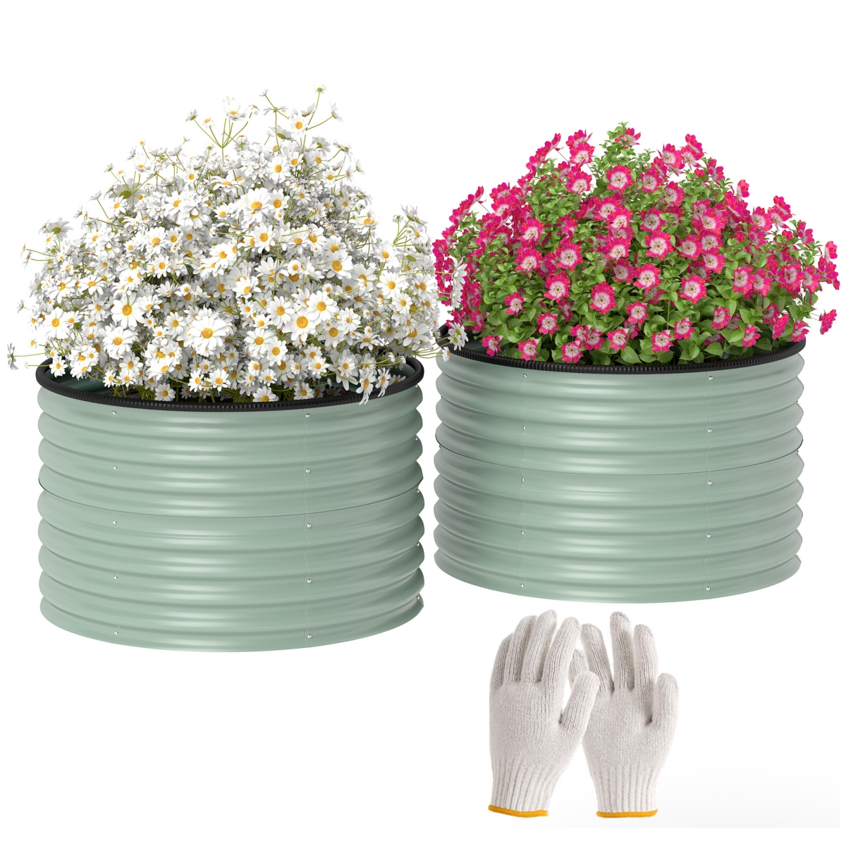 Raised Garden Beds, Set of 2 Galvanized Planter Boxes, - Green